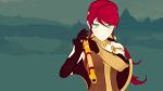  1girl 3d animated animated_gif breasts elbow_gloves forest gloves green_eyes gun monty_oum nature ponytail pyrrha_nikos redhead rifle rwby shield spear tree weapon 
