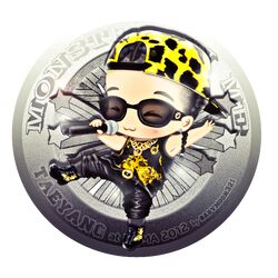  1boy :3 baseball_cap belt bigbang black_hair boots character_name chibi closed_eyes cornrows earrings hat jewelry k-pop male_focus microphone necklace solo sunglasses taeyang tank_top 