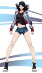  1girl character_request denim denim_shorts executioner_(artist) hat shoes shorts smile sneakers solo source_request standing tagme 