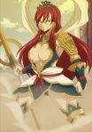  1girl angry armor breasts cleavage erza_scarlet fairy_tail female large_breasts long_hair redhead screencap solo stitched sword 