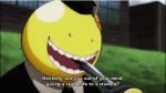  animated animated_gif ansatsu_kyoushitsu eating knife koro-sensei lowres multiple_boys shiota_nagisa subtitled takaoka_akira 