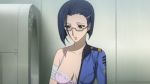  1girl animated animated_gif blue_hair bra glasses lowres niimi_kaoru solo uchuu_senkan_yamato_2199 underwear 