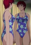  1girl aikawa_maki air_master bare_shoulders blush breasts earrings female jewelry mirror one-piece_swimsuit redhead screencap solo standing stitched swimsuit 