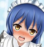  1girl blue_hair blush fioren highres long_hair looking_at_viewer love_live! love_live!_school_idol_project maid solo sonoda_umi yellow_eyes 