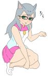  1girl animal_ears breasts cat_ears cathy_(yuu-gi-ou_zexal) female glasses shoes solo yu-gi-oh! yuu-gi-ou_zexal 