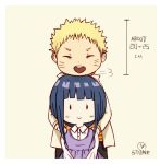  1boy 1girl chibi hands_on_shoulders happy head_rest hime_cut hug hug_from_behind husband_and_wife hyuuga_hinata low_ponytail naruto purple_hair size_difference spiky_hair stone11211 uzumaki_naruto whiskers 