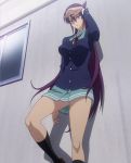  1girl hizaki_chikage long_hair miniskirt purple_hair school_uniform screencap skirt solo standing stitched triage_x 