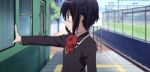  1boy 1girl animated animated_gif chuunibyou_demo_koi_ga_shitai! eyepatch school_uniform tagme takanashi_rikka togashi_yuuta train 