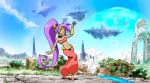  1girl blue_eyes breasts cleavage looking_at_viewer ponytail purple_hair shantae shantae_(character) super_smash_bros. very_long_hair 