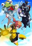  aiba_ami bandai_namco blonde_hair boots claws clouds demon_girl digimon digimon_story:_cyber_sleuth digimon_world_re:digitize emilie_de_rochefort female highres ladydevimon legs long_hair mikagura_mirei monster multiple_girls numemon riza23 short_hair sky smile tekken thighs tongue torn_clothes 