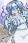  bags_under_eyes blue_eyes blue_hair blue_skin breasts cleavage crazy_eyes evangeline26 ganbare_goemon ghost ghost_woman_(ganbare_goemon) hitodama japanese_clothes kimono long_hair looking_at_viewer monster_girl triangular_headpiece very_long_fingernails you_gonna_get_raped 