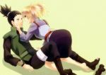  1boy 1girl arm_around_waist black_hair blonde_hair couple harusakura920 nara_shikamaru naruto naruto:_the_last temari topknot twintails 