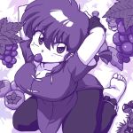  1girl arms_up braid breasts chinese_clothes female food fruit genderswap grapes kneeling large_breasts monochrome ranma-chan ranma_1/2 saotome_ranma single_braid solo tangzhuang tomato wantan-orz wristband 