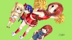  4girls artist_name blonde_hair blue_hair braid brown_eyes cheerleader crazy_eyes erza_scarlet fairy_tail flare_corona hair_ornament highres long_hair looking_at_viewer lucy_heartfilia mashima_hiro multiple_girls official_art plue pom_poms redhead scar tattoo twintails wallpaper wendy_marvell younger 