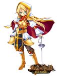  armor blonde_hair heterochromia highres hood rapier smile sword 
