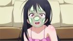  1girl animated animated_gif black_hair controller cucumber long_hair love_live!_school_idol_project pillow red_eyes remote_control solo wince yazawa_nico 