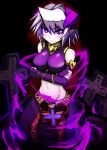  1girl breasts bridal_gauntlets duel_monster isolde_belle_of_the_underworld large_breasts looking_at_viewer midriff navel pointy_ears smile solo spirit-edge violet_eyes white_hair yu-gi-oh! yuu-gi-ou_duel_monsters 