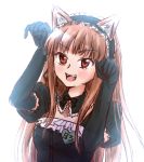  1girl brown_hair fangs holo maid open_mouth paw_pose red_eyes spice_and_wolf zatsudan 