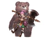  abby_(shingeki_no_bahamut) axe battle_axe bear brown_eyes closed_mouth full_body granblue_fantasy green_shorts holding holding_weapon huge_weapon minaba_hideo navel official_art over_shoulder pink_hair puffy_pants shingeki_no_bahamut short_hair shorts simple_background smile transparent_background weapon weapon_over_shoulder 