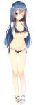  1girl akatsuki_(kantai_collection) bikini blue_eyes blue_hair blush breasts full_body gin00 highres kantai_collection long_hair one_eye_closed simple_background small_breasts solo swimsuit white_background 
