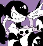  1girl female hair_over_one_eye leviathan_(skullgirls) monochrome side_ponytail skullgirls smile solo squigly_(skullgirls) stitched_mouth striped striped_sleeves zombie 