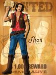  belt black_hair boots facial_hair highres holster isomine male_focus pixiv_western sheriff_badge solo wanted_poster western 
