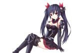  1girl bare_shoulders black_hair blush breasts choujigen_game_neptune cleavage hair_ornament highres long_hair looking_at_viewer muwa12 neptune_(series) noire open_mouth red_eyes solo twintails 