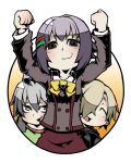  ahoge grey_eyes grey_hair hair_ornament hair_over_one_eye hairclip hood hoodie hoshi_shouko idolmaster idolmaster_cinderella_girls koshimizu_sachiko long_hair multiple_girls open_mouth purple_hair shirasaka_koume short_hair silver_hair smile 