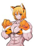  1girl abs artist_request bikini blonde_hair breasts female gloves muscle red_eyes solo 