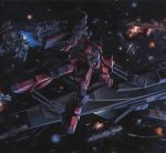  explosion gun gundam mecha missile mobile_suit_gundam space space_craft weapon zaku zaku_ii zaku_ii_s_char_custom 