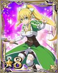  1girl blonde_hair boots braid breasts card_(medium) cleavage green_eyes hair_between_eyes high_ponytail holding holding_sword holding_weapon knee_boots large_breasts leafa long_hair looking_at_viewer neck_garter number shorts solo star sword sword_art_online thigh-highs twin_braids weapon white_legwear 