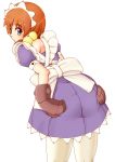  1girl aq_interactive arcana_heart ass atlus back blue_eyes blush examu fiona_mayfield from_behind hand_on_ass maid mittens okosan_(pixiv) orange_hair pantyhose 