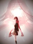  1girl absurdres black_skirt closed_eyes hands_together highres kagerou_project looking_at_viewer pleated_skirt red_scarf redhead scarf short_hair skirt smile solo tateyama_ayano toushi_(1213704694) 
