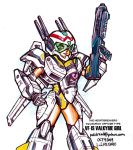  1girl armor choujikuu_yousai_macross gun gunpod macross mecha_musume polidread vf-1 vf-1s visor visor_(armor) weapon 