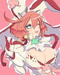  1girl animal_ears blush breasts cleavage elphelt_valentine guilty_gear guilty_gear_xrd hat large_breasts open_mouth oro_(sumakaita) pink_hair rabbit_ears short_hair smile 