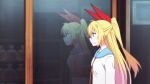  1girl animated animated_gif blonde_hair blue_eyes hair_ribbon kirisaki_chitoge long_hair nisekoi ribbon school_uniform solo 