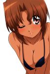  1girl bikini blush breasts brown_hair cleavage collarbone hayate_no_gotoku! highres maria_(hayate_no_gotoku!) red_eyes senga81 smile solo swimsuit tan wink 