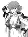  1girl amazon amazon_lily bikini_top female fur_bikini hand_on_hip marguerite monochrome one_piece snake solo 