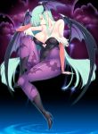  1girl artist_request breasts cleavage demon_girl elbow_gloves gloves green_hair head_wings large_breasts long_hair morrigan_aensland nail_polish red_eyes succubus wings 