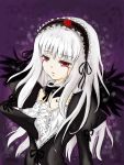  1girl absurdres blood bloody_tears dress gothic_lolita hairband highres lolita_fashion long_hair pink_eyes rozen_maiden silver_hair solo suigintou wings 