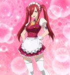  1girl erza_scarlet fairy_tail female gloves highres maid open_mouth redhead screencap solo standing stitched tattoo twintails waitress 