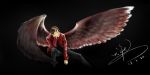  1boy highres jacket k-pop male_focus max_changmin realistic red_jacket sitting solo tohoshinki wings 
