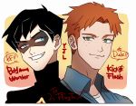  2boys black_hair blue_eyes dc_comics dick_grayson domino_mask grin male_focus mask multiple_boys orange_hair robin_(dc) smile wally_west young_justice:_invasion 