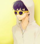  1boy bigbang black_hair brown_eyes fur_trim hood hoodie k-pop looking_at_viewer male_focus seungri_(bigbang) solo sunglasses yellow-framed_glasses 