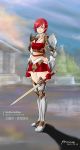  1girl arcwind_black armor knight red_eyes redhead short_hair solo sword weapon 