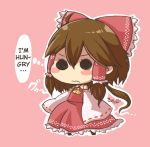  1girl ahoge blush_stickers brown_hair chibi detached_sleeves hair_ribbon hair_tubes hakurei_reimu hard_translated japanese_clothes miko ribbon same_anko solo thought_bubble touhou translated wide_sleeves 