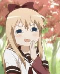  1girl animated animated_gif blonde_hair blue_eyes bow hair_bow laughing long_hair open_mouth ribbon school_uniform smile solo toshinou_kyouko yuru_yuri 