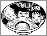  3boys brothers crying cup freckles grin hat male_focus monkey_d_luffy multiple_boys one_piece portgas_d_ace sabo_(one_piece) siblings smile straw_hat tears younger 