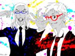  2boys blue-framed_glasses cp9 glasses kaku_(one_piece) male_focus multiple_boys one_piece red-framed_glasses rob_lucci spot_color 