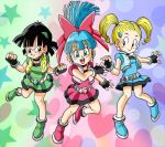  3girls 90s blossom bra_(dragon_ball) bubble buttercup dragon_ball dragon_ball_gt dragon_quest female hyper_blossom marron multiple_girls pan_(dragon_ball) powered_buttercup powerpuff powerpuff_girls powerpuff_girls_z rolling_bubbles tagme toriyama_akira_(style) 